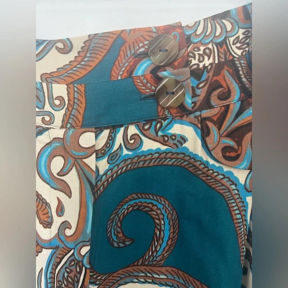 FARM Rio Teal & Brown Paisley Wide-Leg Palazzo Pants - Picture 7 of 13